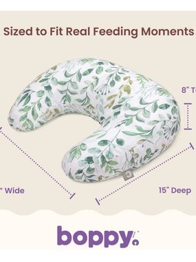 Boppy Feeding Pillow in White with Green Leaf Pattern